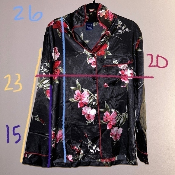 APT. 9 Pajama Top Floral Intimates Long Sleeve Button Front Notch Collar Sleep - Picture 6 of 6
